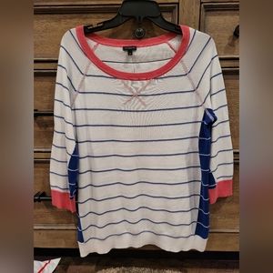 Talbots White and Blue Striped Sweater with Pink Accents